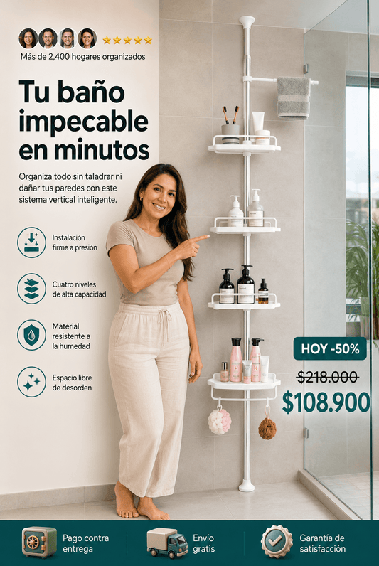 Estantería Telescópica para Ducha — Organiza Todo Tu Baño en Minutos, Sin Taladro y Sin Dañar las Paredes