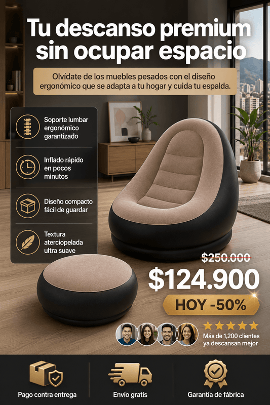 Sofá Inflable Portátil con Reposapiés