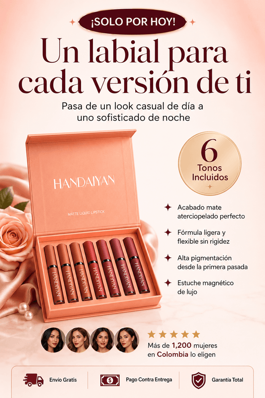 Kit Sexy Lips Handaiyan – 6 Labiales Mate que Duran Hasta 16 Horas Sin Retoques